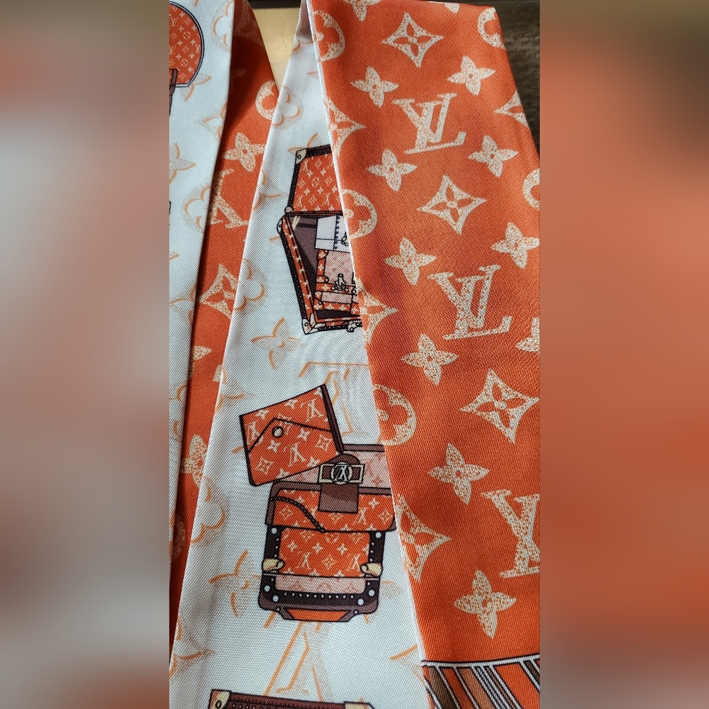 Fashion Accessory,100%Silk Twilly, Scarf, Orange and White Silk Scarf